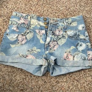 Floral denim shorts